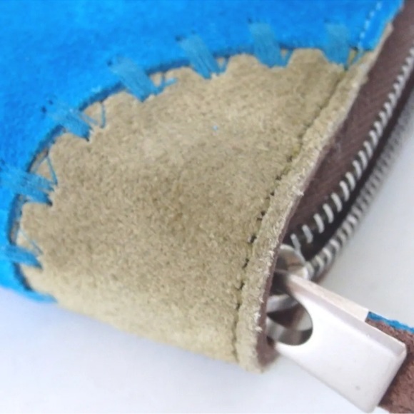 CELINE suede compact wallet coin purse color block switch blue brown tan - Picture 11 of 11